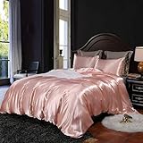 Seidenähnliches Satin-Bettbezug-Set, schwarz, Flat Queen-Size-Bett (228,6 x 228,6 cm)