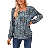 Damen Bedrucktes Langarm-T-Shirt, Lässiges, Langärmliges, Lockeres, Modisches Reise-T-Shirt (XL)
