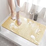 HITSLAM Duschmatte rutschfest, 60x40cm Badewannenmatte rutschfest mit Ablauf, Weiche PVC-Luffa Antirutschmatte Badewanne, Schnell Trocknende Badematte, Beig