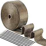 ilauke Hitzeschutzband Auspuffband, 15M*5CM Hitzeschutzband Auspuff Gelb mit 15 Edelstahl Kabelbinder für Motorrad Fächerkrümmer Thermoband Krümmerband Auspuffanlagen H