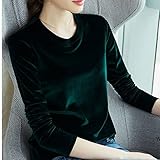 CWENROU Lässige Damenhemden - Mode Herbst Und Winter Gold Samt Bluse Damen Hemd T-Shirt Retro Rundhals Langarm Samt Plus Size Bluse Slim Dunkelgrün Schlichte Und Elegante Outdoor Party,Dunkelgrün,M