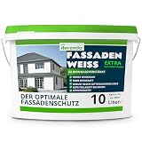 derendo Fassadenfarbe weiß silikonharzverstärkt mit EXTRA Wetterschutz, 10l, Fassaden Farbe mit hoher Deckkraft und guter Füllkraft bei kleinen Rissen, w