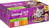 Whiskas 1+ Katzenfutter Tasty Mix Chef´s Choice in Sauce, 40x85g (1 Packung) – Hochwertiges Nassfutter für ausgewachsene Katzen in 40 Portionsb