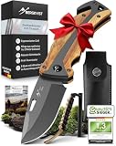 BERGKVIST® K30 Titanium Klappmesser (Zweihandmesser) - Mitführen in Deutschland erlaubt - 3-in-1 Taschenmesser für Outdoor, Camping & Survival mit Feuerstahl & Gürteltasche - Griff aus O