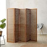 Homestyle4u Paravent Raumteiler Innen 5 teilig Holz Braun Bambus Sichtschutz Trennwand R