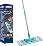 Leifheit rückenschonender Bodenwischer Profi XL super soft, Stahlstiel 146cm, Wischmopp mit Fußklick, Wischbezug für Parkett und Kork, 360° Drehgelenk, Click-System, umw