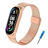 BDIG Kompatibel für Xiaomi Mi Band 5 Armband MiBand 6, Metall MiBand 4/3 Ersatzarmband Wasserdicht Edelstahl Replacement Wrist Strap Zubehör Uhrenarmband für Xiaomi Mi Smart Band 6/5, Roség