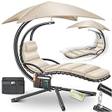 KESSER® Schwebeliege mit Sonnenschirm, Hängeliege, Sonnenliege H200, L194, B100 cm, Relaxliege, Schaukelliege Hängematte, bis 120 kg belastbar, Auflagen - Nackenkissen, Inkl. T