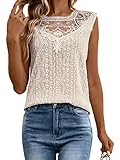GORGLITTER Spitzenshirt Damen Schwarz Elegant Tank Top Mit Spitze Sommer Oberteile Locker Spitzentop Mit Guipure Spitzeneinsatz Aprikosenfarben L