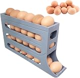 4-stufiger Eierhalter für den Kühlschrank, automatisch scrollender Eierregalhalter, platzsparender Eierspender mit automatischem Rollen, Eier Organizer, Aufbewahrung von 30 Eiern (Grau)