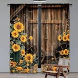 IKDZCM 2 Stück Vorhänge im Vintage-Sonnenblumen-Muster, Holzhaus, Holzrad-Muster, geeignet für Wohnzimmer, Schlafzimmer, Bauernhof BxH/2x140x300