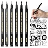 APOGO Kalligraphie Stift Handlettering Stifte Kaligraphiestifte set 6 Calligraphie Stifte Lettering Stifte set für Übungsheft Anfänger Tagebuch Bullet Journal Zubehör,Brush Pen Schw