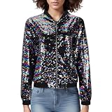 Lässiger Damen-Jackenmantel mit Reißverschluss und Pailletten Mantel Damen Frühling Blau (Multicolour, XXXL)