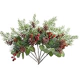 SHACOS 6 Stück Künstliche Beerenzweige Weihnachtsbeeren mit Tannenzapfen Weihnachtsblumen Tannenzweige Rot Beeren Zweig für Weihnachtsdeko Kränze Urlaubsdek