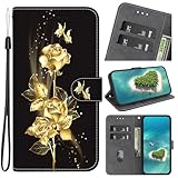 Hülle für Samsung Galaxy S8, Klapphülle Ledertasche Handyhülle mit [3 Kartenfächer] [Magnet] [Ständer] Flip Schutzhülle Kompatibel mit Samsung Galaxy S8 - Goldene Rosenblü