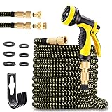 Flexibler Gartenschlauch 15m mit 10 Funktion, Flexi Schlauch Wasserschlauch Verschleißfreie Messinganschlüsse und Metallbrause mit 3/4 Zoll & 1/2 Zoll Adapter für Garten, Haustier und Autow