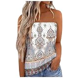 Damen Tank Top Crop - Casual Strand Trägerloses Top Rundhalsausschnitt für Sommer Scoop Ausschnitt Shirt Damen Ärmellos Summer Tops Sommermode Geschenk für F