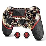 AceGamer Wireless Controller für PS4, Game Controller kompatibel mit PS4/Pro/Slim/PC Gamepad mit Turbo/Zurück Taste/Dual Vibration/6-Achsen Gyro Sensor/Touchpanel, Bonus 2 Thumb Grips (Gold Skull)