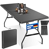 KESSER® Buffettisch Tisch klappbar Kunststoff 183x76 cm Rattan Optik Campingtisch Partytisch Klapptisch Gartentisch für Garten Terrasse und Balkon zusammenklappbar 6 Personen ink. Trageg