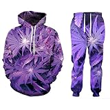 Männer Frauen Purple Weed 3D-Druck Mode Trainingsanzüge Rundhalsausschnitt Hip Hop Sweatshirt und Hosen 2 Stück Set Hoodies Paar Kleidung 3D Purple Tracksuits S