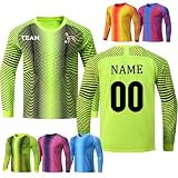 Personalisiertes Torwarttrikot Kinder Gepolstert Torwart Trikot T-Shirt Torhüter Shirt Fußballtrikot für Jungen Herren Torwart Torwarttrikot S