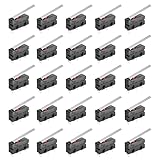 GTIWUNG 25 Stück Mini Mikroschalter, 3 Klemmen Momentschalter, Mechanische Endschalter, AC 5A 125 250V 3 Pin SPDT Grenze Micro SwitchHebelarm Lang 28mm fü