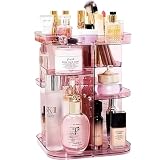 Ram® Rosafarbener Make-up-Organizer, drehbar, 360 Grad, Kristall, verstellbar, Kosmetik, Parfüm, Make-up, Ständer, Box, Badezimmer, S