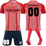 Generisch Fussball Trikot mit eigenem Namen Nummer und Logo Kinder/Erwachsene, Personalisierte Fußball Trikot für Jungen/Herren, Fussball Trikots Shorts und Socken Anzug