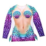 Jorzer Halloween Meerjungfrau T-Shirt Meerjungfrau T-Shirt mit Langarm Damen Halloween Karneval Meerjungfrau Ozean Muschel T-Shirt Halloween Kostüm Lustige Meerjungfrau Hallow