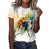 T Shirt Damen Kurzarm, Oberteil Damen Elegant, Shirt Damen Sommer Rundhals Lässige Tops mit Aufdruck Basic Tee Schön Mode Oberteile Locker Einfache Schmetterlingsdruck Sommertop Sp
