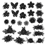 Belvanr Schwarz Spitze Aufnäher 24 Stück Applikation mit Blumenstickerei Spitze Applique Sticker Aufnäher Applikation Flicken Stickerei Spitze Applikationen Blumen Patches DIY Kleidung App