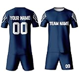 Fußball-Set für Italien/Frankreich/England/Deutschland/Fußball/Spanien, europäisches Fußball-Set für Länder-Fans, individuelle Teamnamennummer, Trikot für Jungen und Mädchen, blau, S