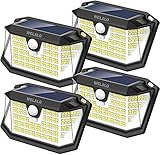 Solarlampen für Außen mit Bewegungsmelder, 【4 Stück】188 LED Solarleuchten für Außen, 270° Aussen 3 Modi Solar Aussenleuchte, Solar Wasserdichte Wandleuchte IP65 Wasserdichte Garten Aussen S