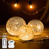 Sunshine smile 3er LED Kugelleuchte Set,LED Glaskugel Lichterketten,8 Modi Deko Lampe Batteriebetrieben,LED Kugel mit Timer,Weihnachtsdeko Beleuchtet mit Crackle Glas,LED Crackle Glas Lamp