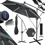 KESSER® Alu Ampelschirm LED Solar Ø350cm Inkl. Abdeckung Fernbedienung Kurbelvorrichtung Kurbelschirm mit Ständer 360° Funktion UV-Schutz Aluminium Wasserabweisend Garten-Schirm Mark
