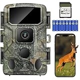 KJK Wildkamera mit Handyübertragung APP, 4K 64MP HD WLAN Bluetooth mit 64GB Speicherkarte, Wildkamera mit Bewegungsmelder Nachtsicht, 0.1s Auslöser, IP67 Wasserdicht, 130° Weitwink