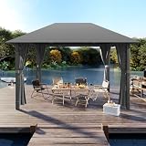 JUMMICO Garten Pavillon Wasserdicht Stabil, AluminiumRahmen Pavillon mit Öffnende Seitenvorhänge, Partyzelt Winterfest Sommerfest für Garten, Hinterhof, Balkon, 3x4m, Dunkelg
