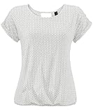 TrendiMax Damen T-Shirt Kurzarm Sommer Shirt mit Allover-Minimal Print Causal Oberteil Bluse Tops, Weiß, L