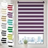 Doppelrollo Klemmfix ohne Bohren 60cm x 130cm Lila Duo Rollo Klemmrollo Sonnenschutzrollo Fensterrollo für Fenster & Türen Zebrarollo Seitenzug