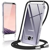 Coiwxmoi Handyband Handyhülle für Samsung Galaxy S8 Hülle mit Band 5,8',Transparent Case mit Kette Abnehmbar zum Umhängen Kordel Schutzhülle,Weich Silikon TPU Stoßfest Cover für Samsung S8,Schw