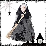 Lustige Halloween Hexenpuppe, Halloween Horror Hexe Puppen | Hexe Puppe mit Besen | Handgemachte Halloween Deko Zubehö