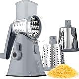EMSON Rotary Cheese Grater Handkurbel, Edelstahl Drehreibe für Küche mit 3 Klingen, Gemüseschneider, Käsezerkleinerer mit Saugnapfboden, Spülmaschinenfest - Salb