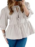 Springcmy Y2K Damen-Shirt, halblange Ärmel, Schößchen, Schnürung vorne, Rüschensaum, Babydoll-Bluse, Top, T-Shirt, Schnürung, Sommer-Top, Streetwear, D-Khaki, Larg