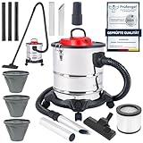 LEHMANN Haddo Industriestaubsauger 2000W | Aschesauger für Kamin mit Doppelfilteranlage | Kaminsauger Ascheschlucker | Nass Trockensauger mit 20 Liter Edelstahltank, Silb