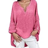 Langarmshirt Damen - T-Shirt Basic Longshirt Elegant V-Ausschnitt Knopfleiste Bluse gerippt, Oben, langärmelig überschnittene Schultern atmungsaktives & leichtes Reitshirt vielen Farben & Größ