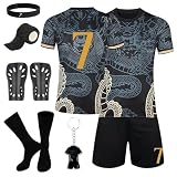 Madrid No 7 Trikot Kinder Set, Jungen Fußball T-Shirt Shorts, Football Socken, Schienbeinschoner, Fußbälle Jersey Schlüsselanhänger, Bracelet und Bandage, Gifts for C