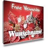 TRIOSK Kühlschrankmagnete Weihnachtsmagnet Katze mit Namen personalisiert Spruch Frohe Weihnachten Magnet Katzenmotiv Sprüche Geschenk lustig für Katzenliebhaber stark eckig groß 85x55