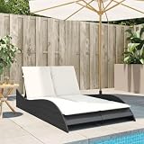 Homgoday Sonnenliege mit Auflagen Gartenliege Relaxliege Doppelliege Strandliege Liegestuhl Liege Gartenmöbel mit 3-Fach verstellbare Rückenlehne Schwarz 114x205x73 cm Poly R