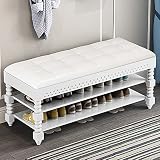 2-stöckige Aufbewahrungsbank mit Ledersitz, Schuhablage und Regal, 200 kg Kapazität, stilvolle Akzent-Möbel für Foyer, Schlafzimmer und Wohnzimmer, einfache Montag