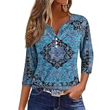 Angebote des Tages Heute Activewear Für Damen Fledermaus Shirt Damen Unterhemden & BH-Hemden Für Damen V-Ausschnitt Gestreifter Druck Dreiviertelarm Shirt Sportoberteile Frauen Hellblau, L